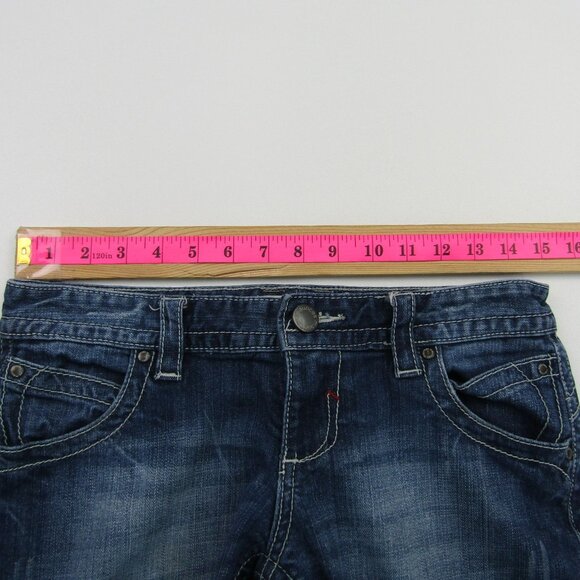 Maurices Bootcut Jeans 3/4 Low Rise Stretch Blue Denim Embroidered Pockets Y2K - Picture 9 of 11